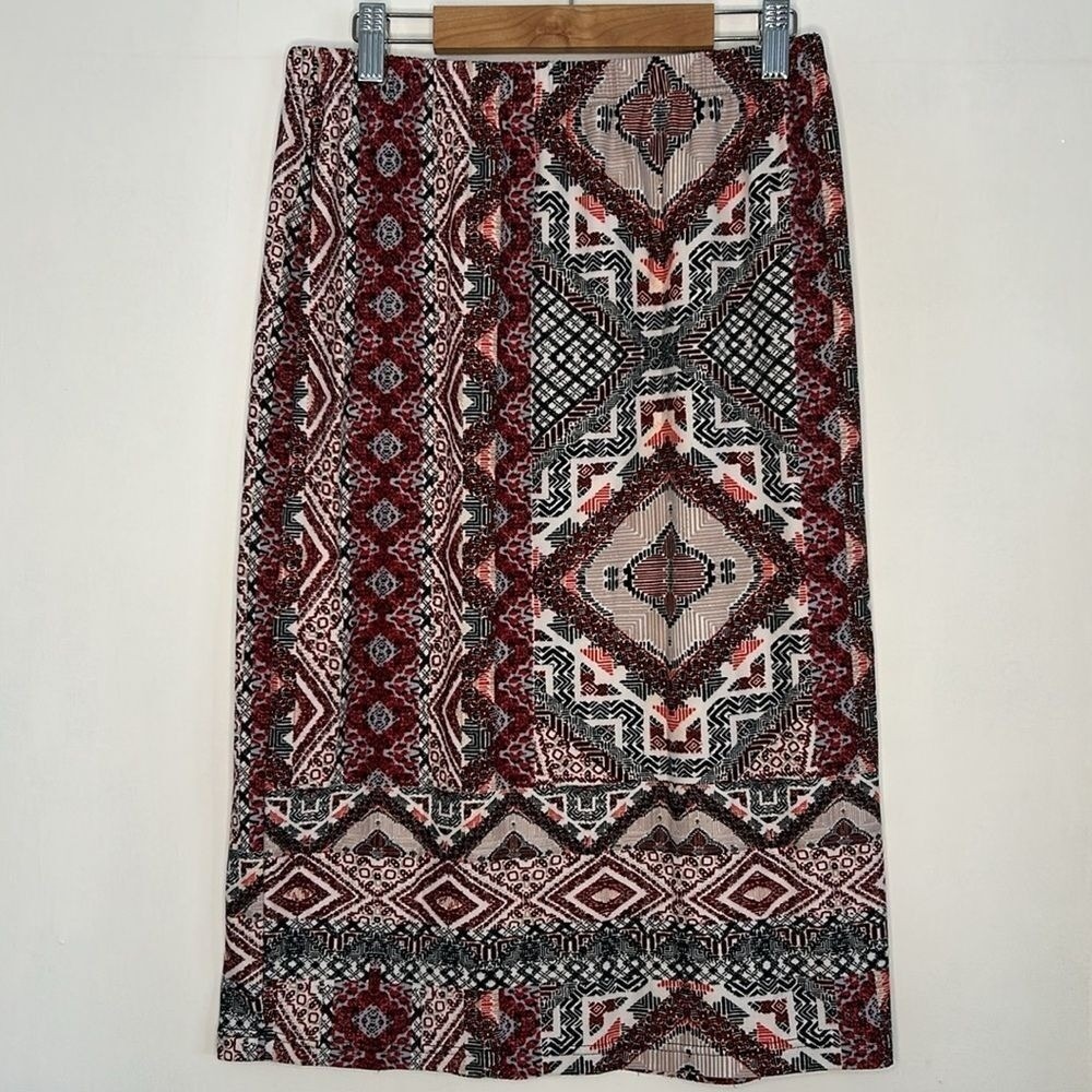 Hot Kiss Geometric Tribal Aztec Skirt Red Black Stretch 1X Y2K Boho Festival